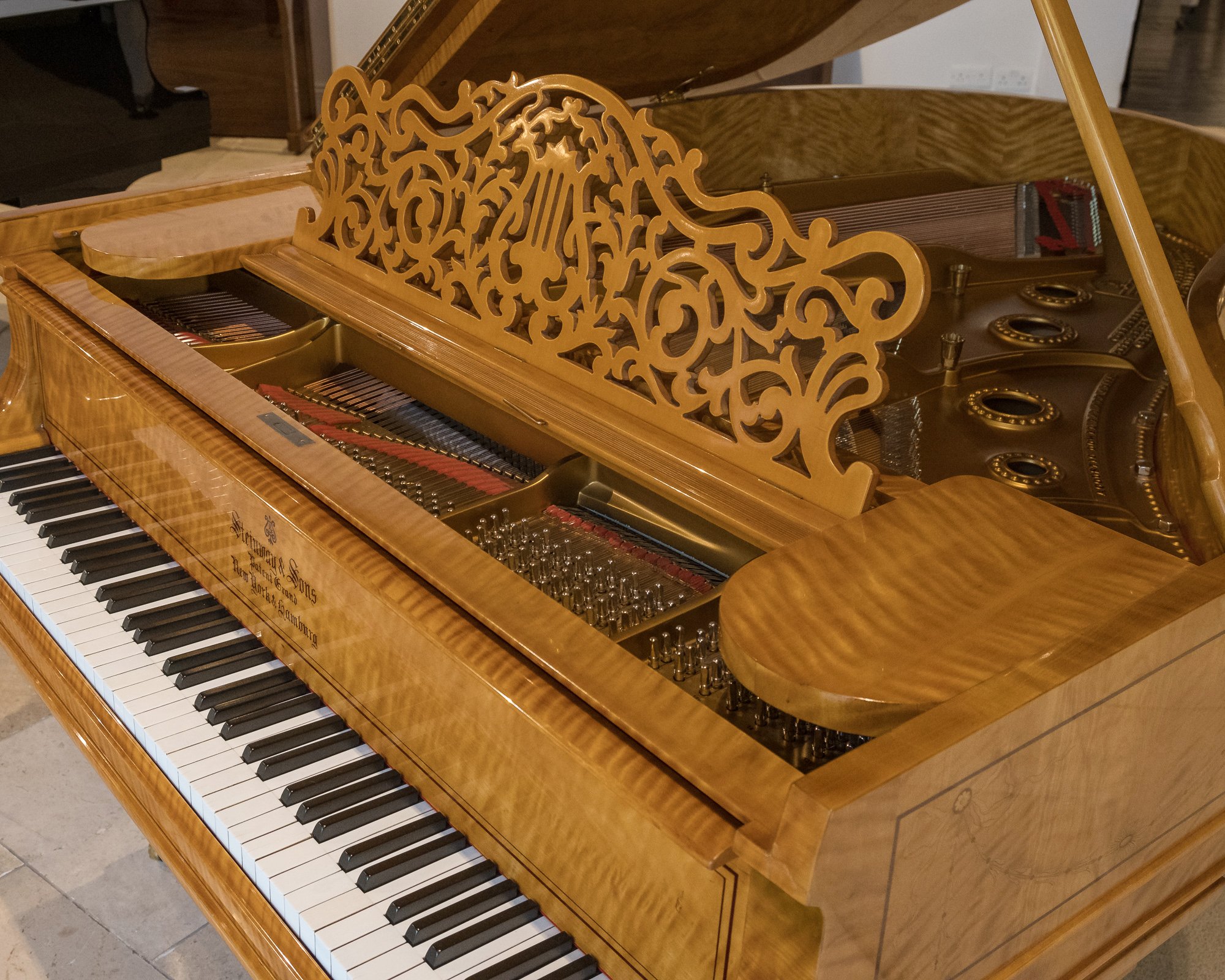 Steinway Model O Artcase Grand Piano in Pale Golden Satinwood